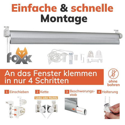 FOXX Thermo Roller Blind [FOR Windows WITHOUT Drilling] 85x220 cm Cream/Inside Roller Blind Opaque for Privacy/Clip-Fix Mounting/For Bedroom, Living Room, Kitchen, Office, Nursery