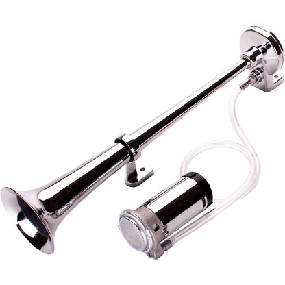 FARBIN 24V 150db Train Air Horn Super Loud 18 Inch Chrome Zinc Single Trumpet Truck Air Horn Kit with Compressor and Wiring Harness for All 24V Vehicles (24V, Single Tube Air Horn)