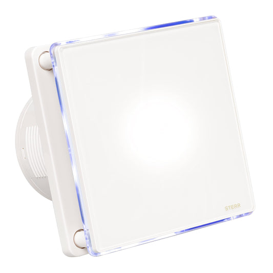 STERR White Bathroom Fan 100 mm with LED + TIMER - Bathroom Ventilation Fan - Glass Front - Modern Appearance - BFS100LT - 10 W