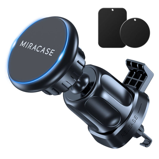 Miracase phone holder with 6 strong magnets, 2 metal plates, universal 360° magnetic car phone holder for iPhone, Samsung, Huawei smartphones.