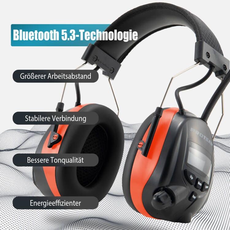 PROTEAR Hearing Protection with Radio DAB/DAB+/FM/Bluetooth 5.3, Noise Cancelling Wireless Headphones for Workshop, Garden/Mowing, SNR 30dB
