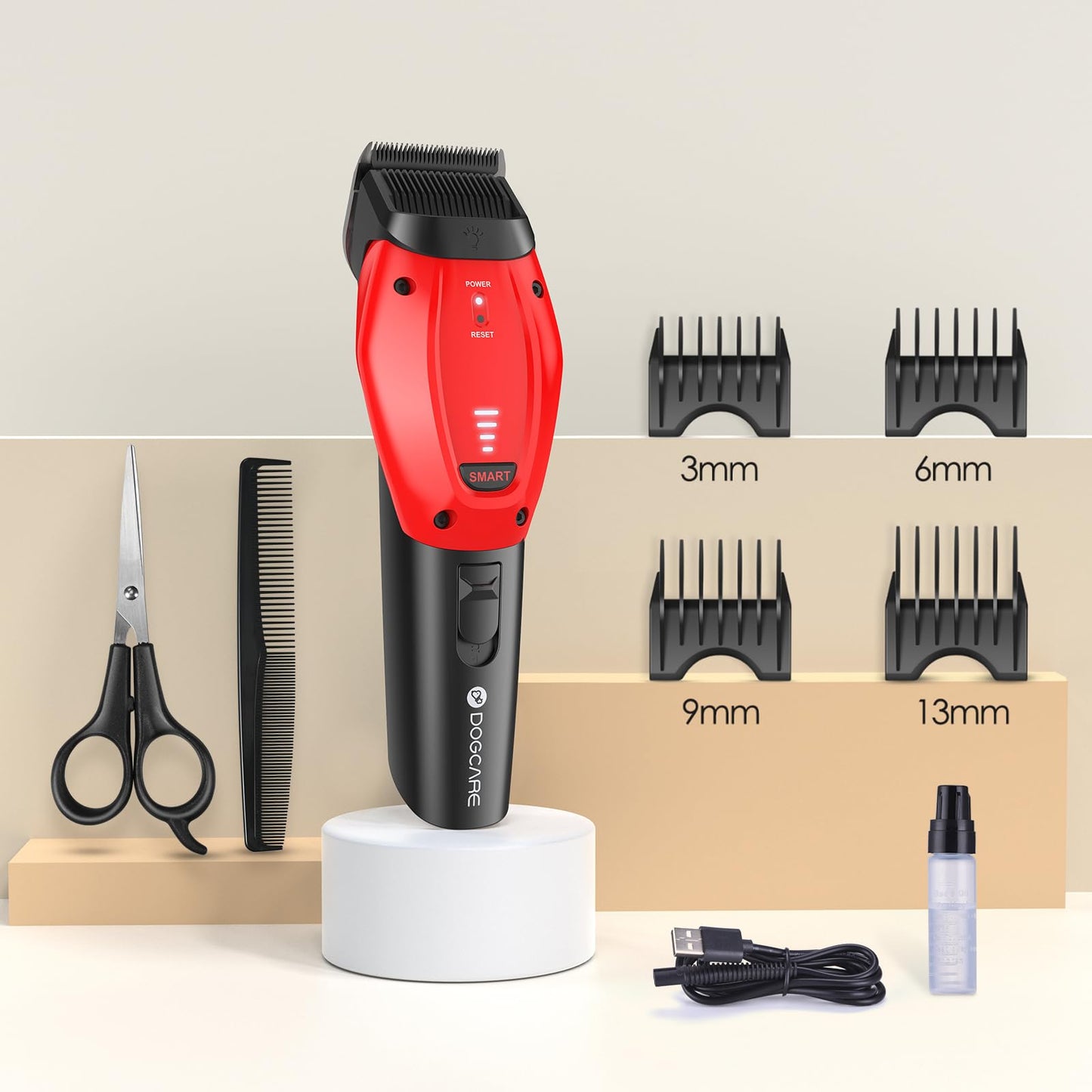 Dog grooming clipper - Intelligent quiet clipper, three modes hair trimmer for dog and cat with long battery life, rechargeable cordless pet hair trimmer with patented clipping head.