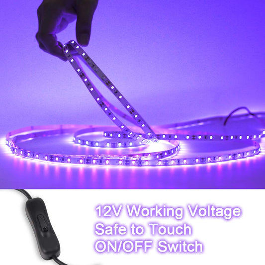 dystaval 10M blacklight LED strip, UV LED strip 33ft UV blacklight LED ribbon with transformer, 600 pieces 2835 LEDs, 12V 3A flexible blacklight fixtures for decorative lighting party lighting