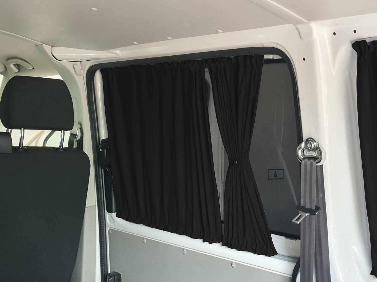 BREMER SEAT COVERS Custom Curtains Sunshades compatible with VW T5 T6 T6.1 Transporter Caravelle Long Wheelbase with Rear Hatch in Black Camping Accessories Motorhome Accessories Camper Curtains 718