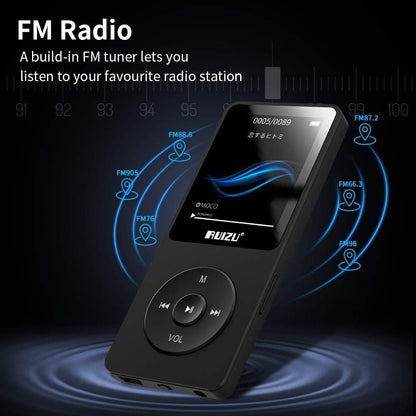 64GB MP3 player with Bluetooth 5.3, ultralight (30g), up to 80 hours of battery life, 1.8-inch screen, great for sports, kids, and adults, supports TF cards up to 128GB.
