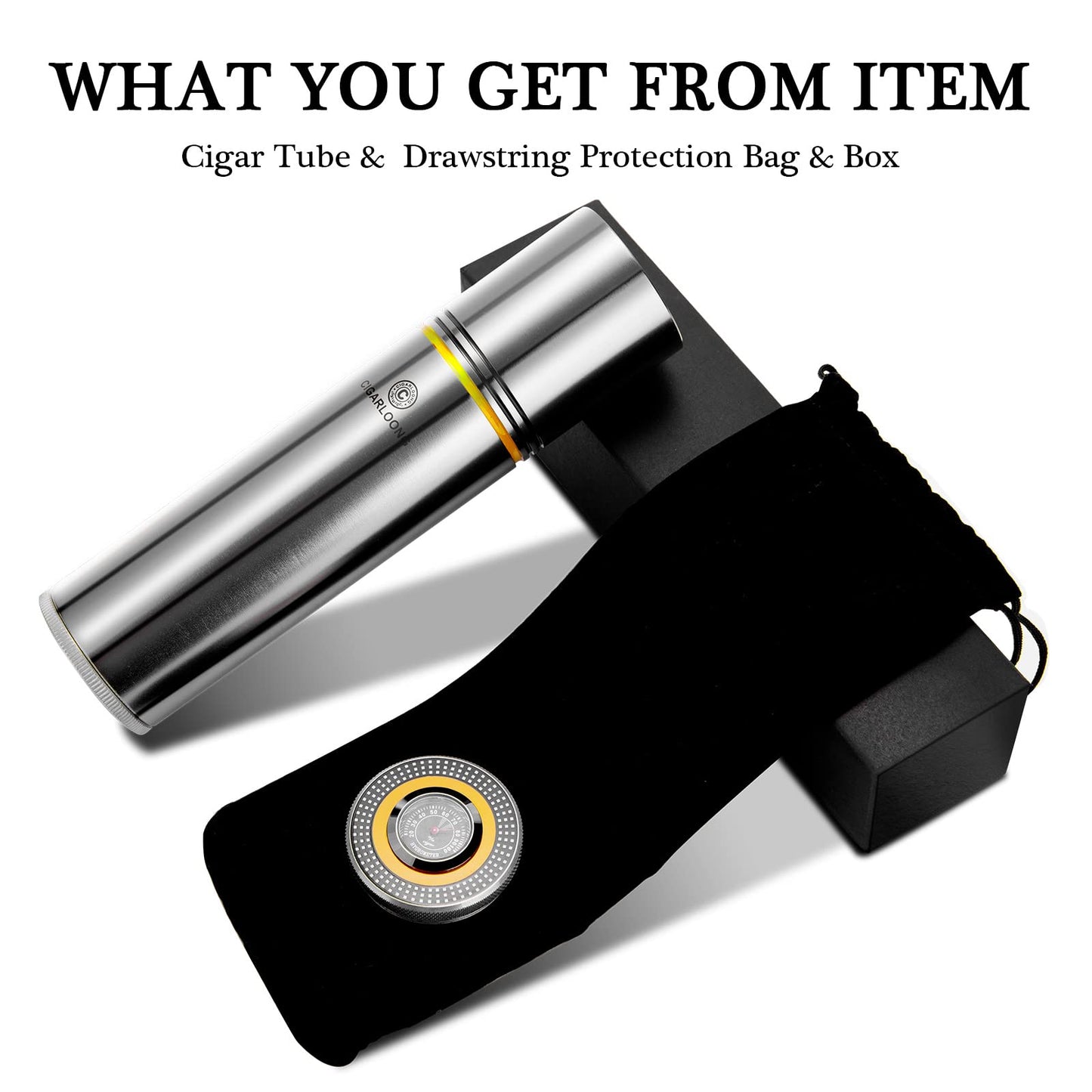 CIGARLOONG Cigar Cooler, portable, travel cigar, sealed, stainless steel, with humidifier (Color: Yellow)