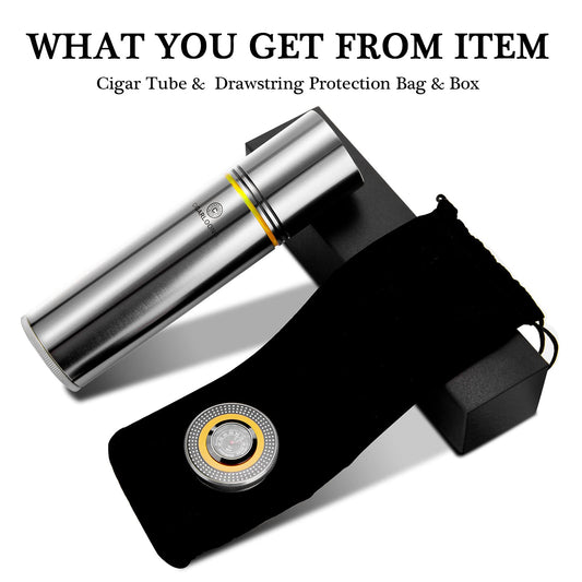 CIGARLOONG Cigar Cooler, portable, travel cigar, sealed, stainless steel, with humidifier (Color: Yellow)