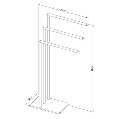 Sealskin Tube Towel Holder 3-arm, freestanding towel rack with 3 towel bars, can also be used as a clothes rack, metal, chrome