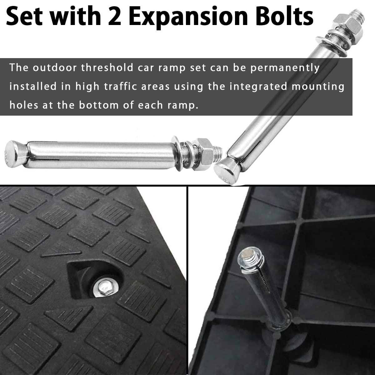 Curb ramps, portable lightweight ramps, threshold ramps, for driveways, sidewalks, car, scooter, 1 piece with 1 expansion bolt (black, 26.9 x 24.9 x 7 cm, 1 piece)