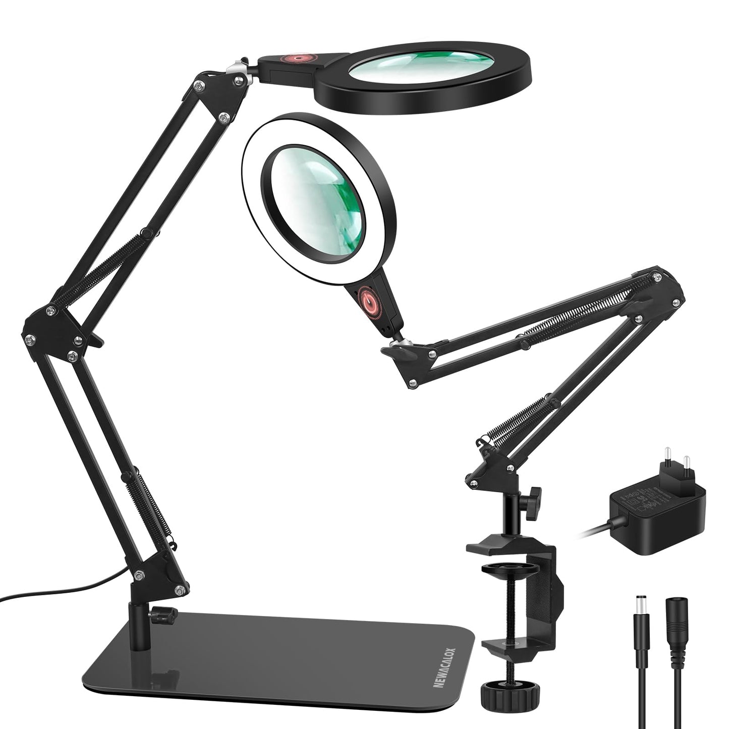NEWACALOX magnifying glass with light and stand, touch control 2-in-1 magnifier, 8x magnification magnifying lamp, 3 color modes dimmable desk magnifier with lighting, reading magnifier with light for elderly large.