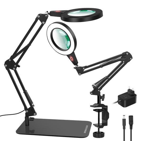 NEWACALOX magnifying glass with light and stand, touch control 2-in-1 magnifier, 8x magnification magnifying lamp, 3 color modes dimmable desk magnifier with lighting, reading magnifier with light for elderly large.