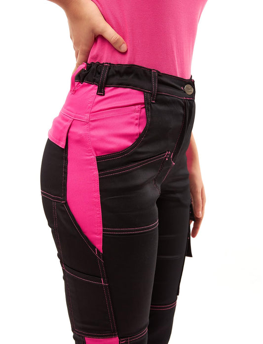 StrongAnt ladies work pants Powerstretch for women waist pants with knee pad pockets - Black-Pink size 38