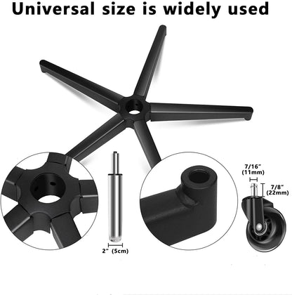 Office chair base, 5-star base with support, black pentagonal metal frame, swivel chair base, suitable for 11mm x 22mm casters, 50mm gas spring.