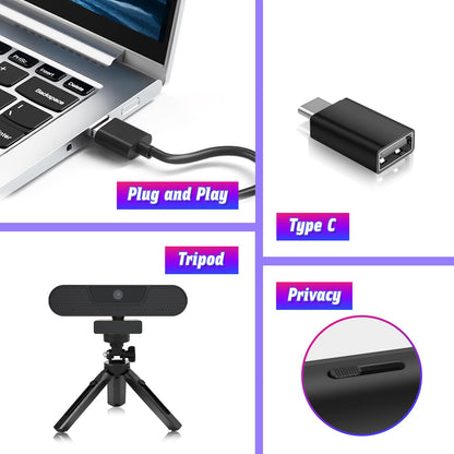 VIZOLINK W8GS Webcam 4K, PC camera with microphone, noise cancellation, autofocus, 85° field of view, privacy cover, plug&play, light correction, for Mac OS/Windows/Linux/Chrome/Switch 2, ideal for meetings and streaming.