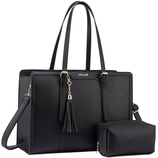 LOVEVOOK 15.6 Inch Laptop Bag Women Handbag Shoulder Crossbody Bag Leather Tote Bag Large Shopper Bag Elegant Shoulder Bag Briefcase Work Bag Teacher Bag for Office