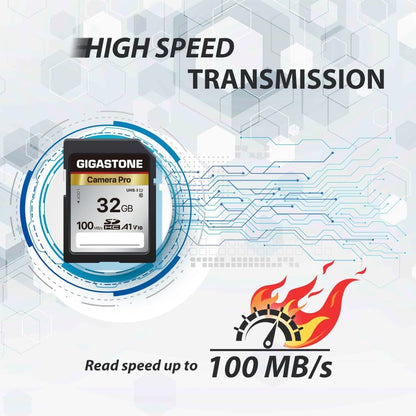 GIGASTONE 32GB SDHC memory card 2-pack, Camera Pro, up to 100 MB/s, compatible with Canon Olympus digital cameras, Full HD video recording, A1 V10 UHS-I U1 Class 10.
