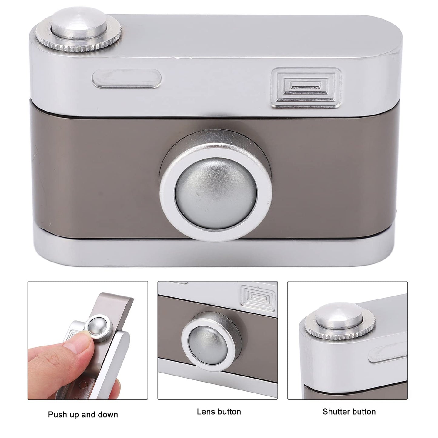 Dpofirs Fidget Slider Push Slider Fidget Clicker EDC Fidget Toys, camera-shaped ADHD push slider toy for adults, metal press, click, anxiety, stress relief, slider toy for office.