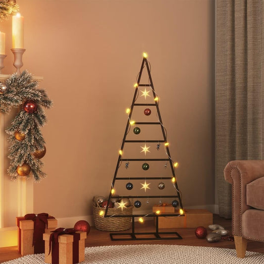 vidaXL Metal Christmas Tree for Decorations, Xmas Tree with Stand, Space-saving DIY Decoration, Christmas Ornaments Holiday Decor, Black 125cm