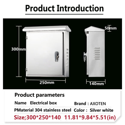 AXOTEN 304 Stainless Steel Control Cabinet Distribution Box 30X25X14CM Outdoor Waterproof, Wall-Mounted Electric Distribution (13 in)