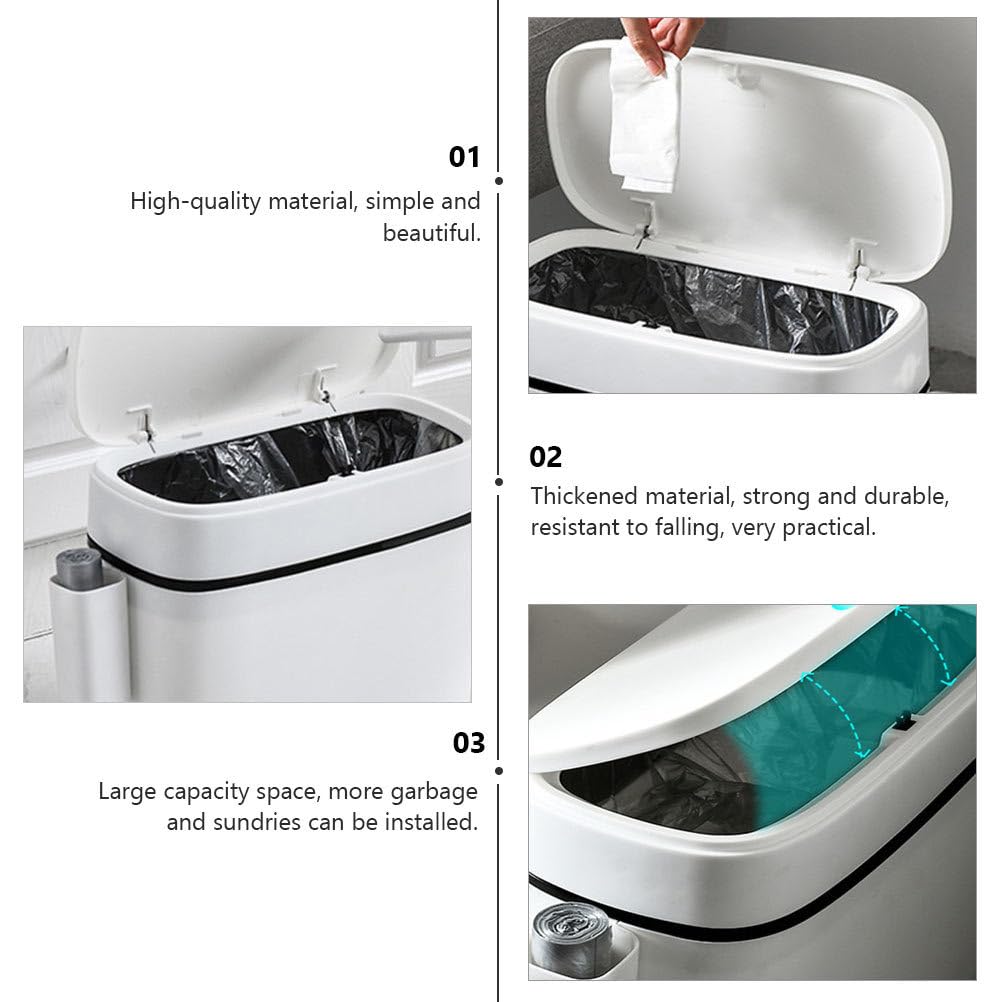 LIFKOME Bathroom Trash Can, 14L Bathroom Trash Can with Lid, Slim Narrow Bedroom Trash Can, Trash Can Press-Type Lid, Waste Bin for Kitchen, Bathroom, Living Room, Office