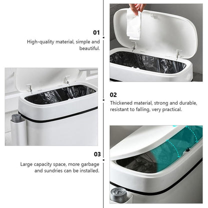 LIFKOME Bathroom Trash Can, 14L Bathroom Trash Can with Lid, Slim Narrow Bedroom Trash Can, Trash Can Press-Type Lid, Waste Bin for Kitchen, Bathroom, Living Room, Office