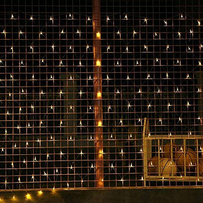 LED Light Net 3x2m 250 LEDs String Light Net 8 Modes Curtain Lights with Plug for Halloween Christmas Wedding Party Indoor and Outdoor Decoration, Connectable, Warm White