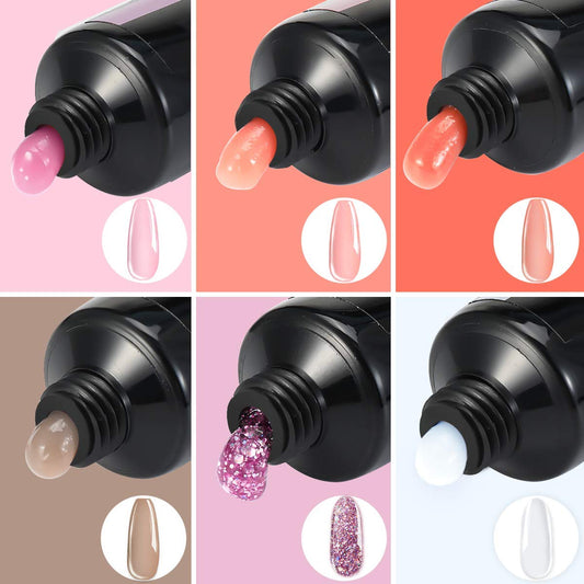 Janolia Nail Extension Kit for nails, Gel Builder Nails Starter Set for nail design with 15ml * 6 colors nail extension gel, base coat, top coat, very suitable for beginners.