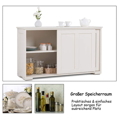 COSTWAY sideboard, kitchen cabinet with sliding doors & adjustable shelves, buffet cabinet storage cabinet, serving cabinet for kitchen, dining room, living room, 107 x 33 x 60 cm, wood, cream white.