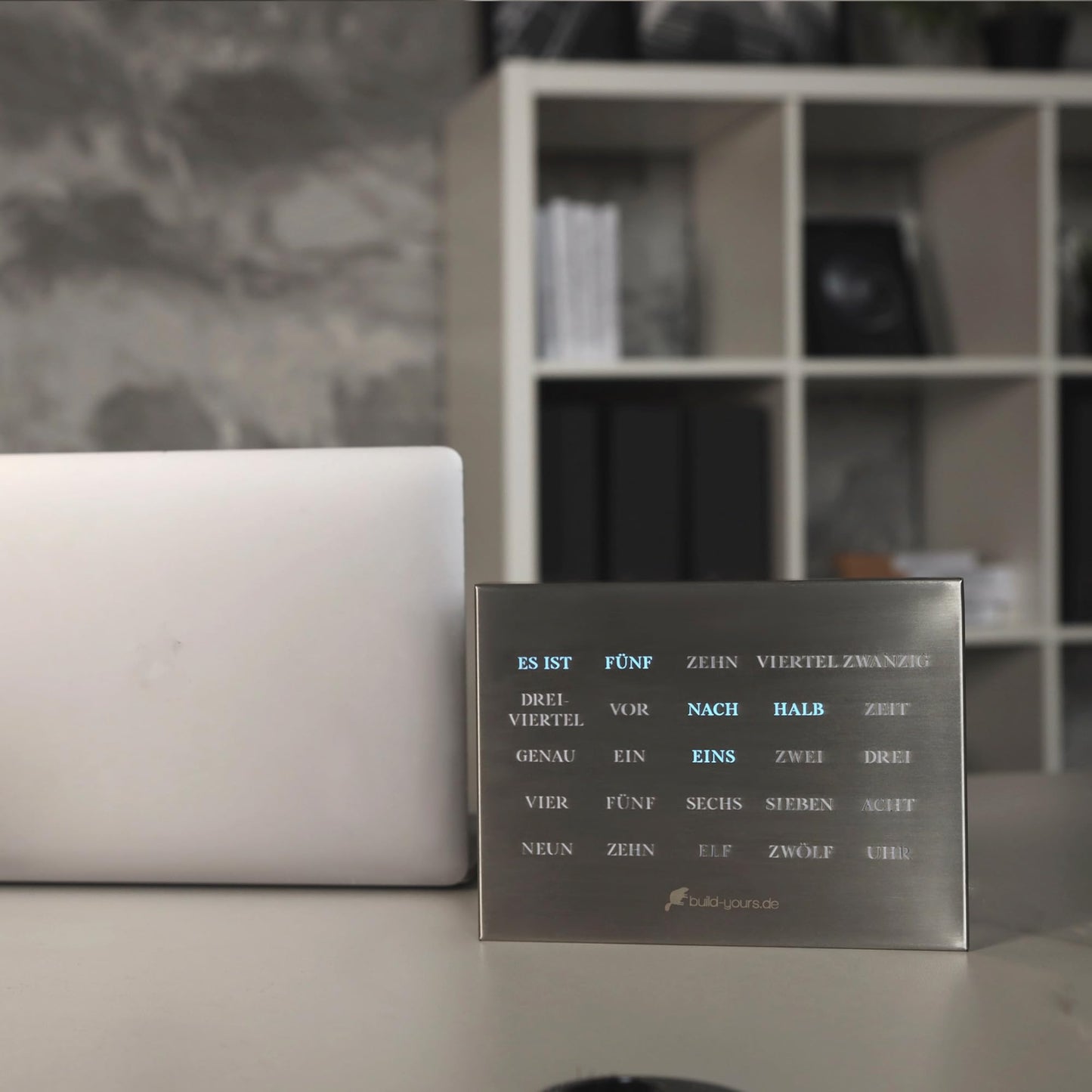 build-your-own BoxClock Stainless Steel - The word clock for your desk - LED desk clock - Elegant office clock made of brushed stainless steel