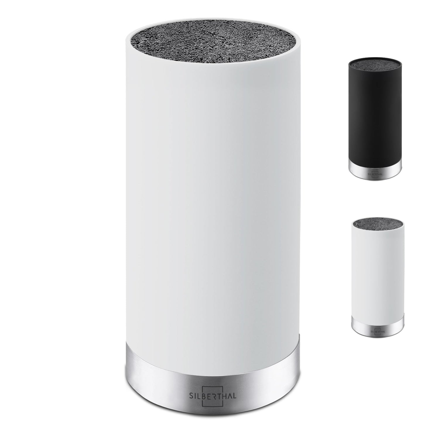 SILBERTHAL Universal knife block - removable bristle insert - without knives - unfilled - knife storage with stainless steel ring - White