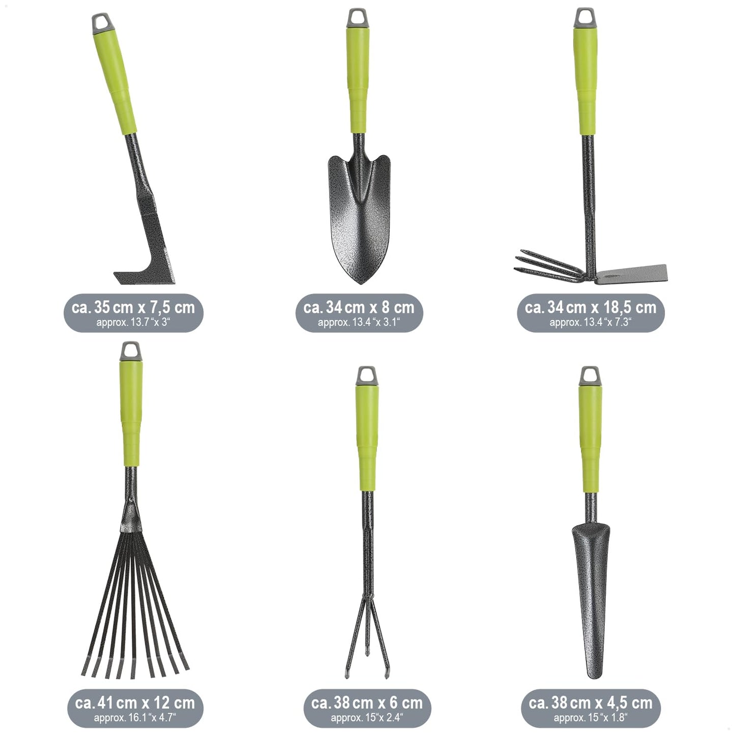 com-four® 6-piece garden tool set - garden set with double hoe, small grubber, joint scraper, hand rake, flower trowel - gardening tool for plants and gardening (6-piece garden set)