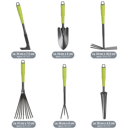 com-four® 6-piece garden tool set - garden set with double hoe, small grubber, joint scraper, hand rake, flower trowel - gardening tool for plants and gardening (6-piece garden set)