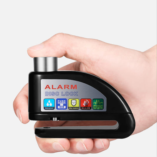 SaxonyRAD Disc Lock Motorcycle Alarm 110dB, Waterproof Motorcycle Lock unlocked by pressing without key, Scooter lock with integrated stainless steel lock for motorcycle, bicycle, scooter.