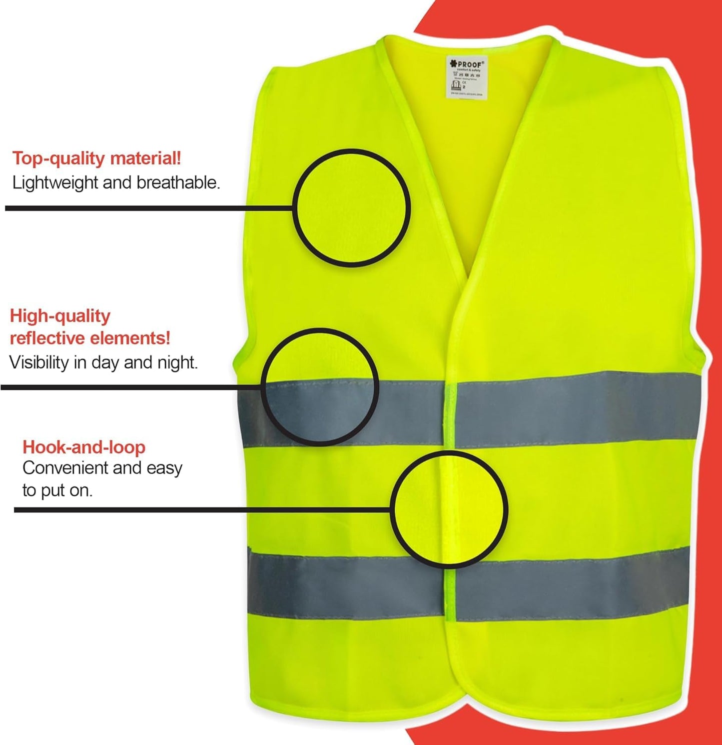 PROOF COMFORT & SAFETY Reflective Vest for Car Bike Reflective Safety Vest Reflective Jacket Emergency Vest 5 Pack Bright Orange S