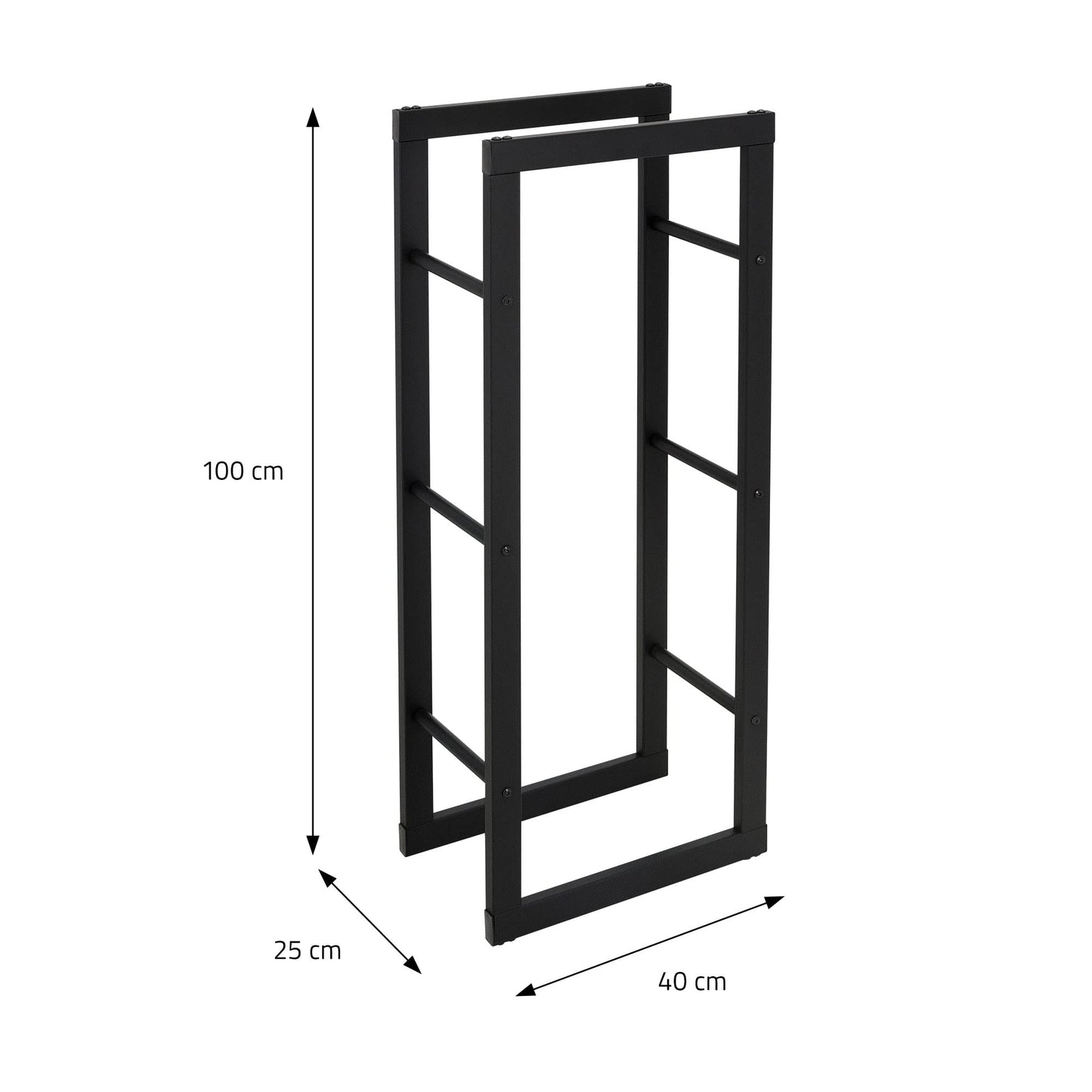 ML-Design fireplace log rack 40x100x25cm rectangular black metal, indoor/outdoor, coated steel firewood storage, fireplace stand firewood holder log rack for fireplace/stove.