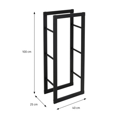 ML-Design fireplace log rack 40x100x25cm rectangular black metal, indoor/outdoor, coated steel firewood storage, fireplace stand firewood holder log rack for fireplace/stove.
