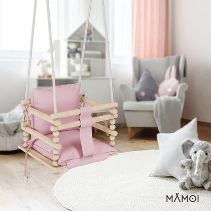 MAMOI® baby swing, indoor swing, wooden swing for babies and children, children's swing, wooden swings, toddler swing for nursery and door frames, 3 in 1.