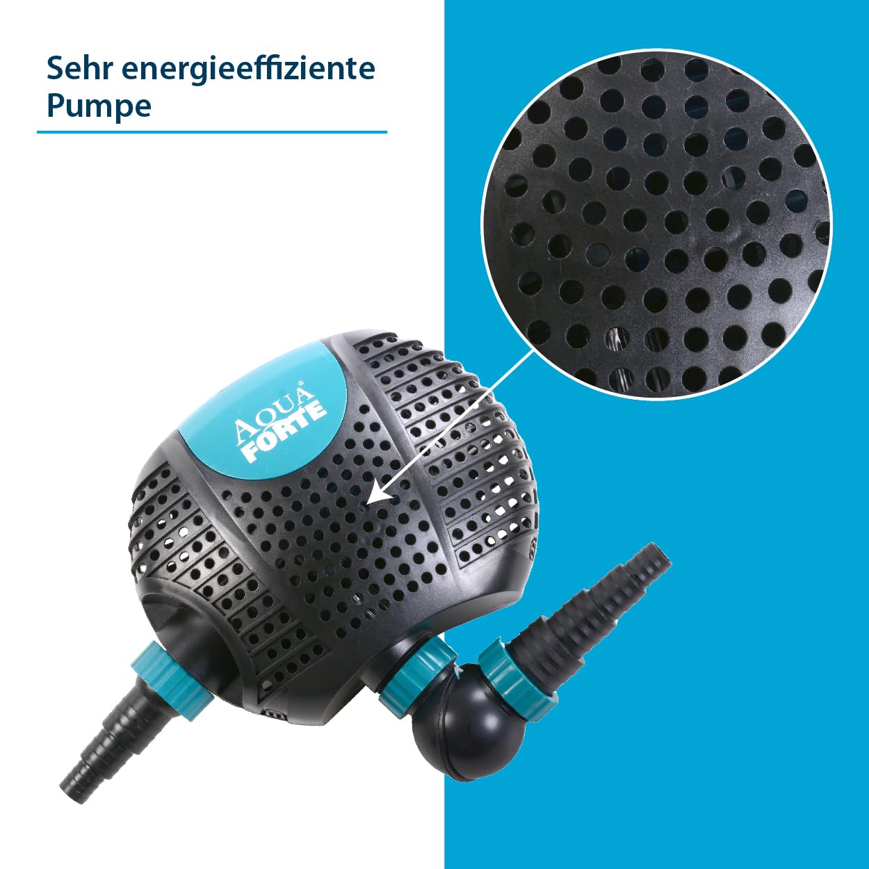 AquaForte O-20000 Plus, 200 Watts, max. flow rate of 19 m3/hour, max. head height of 7 meters, cable length of 10 meters, for streams, waterfalls, fountains, filters, etc. Black