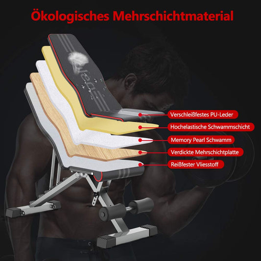YOLEO folding weight bench Multifunction Training Fitness Bench Abdominal Trainer Incline Bench with 6-position Adjustable Backrest/3-position Adjustable Seat Cushion, Load Capacity 300kg (Elegant Black-Red)