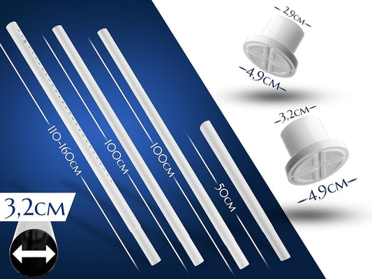 MEISENBERG Clamping Telescopic Pole 360-410cm, White, Ø 32 mm, Clamp Curtain Rod without Drilling - Curtain Rod Clamp Rod for Windows, Room Dividers, and Kitchen