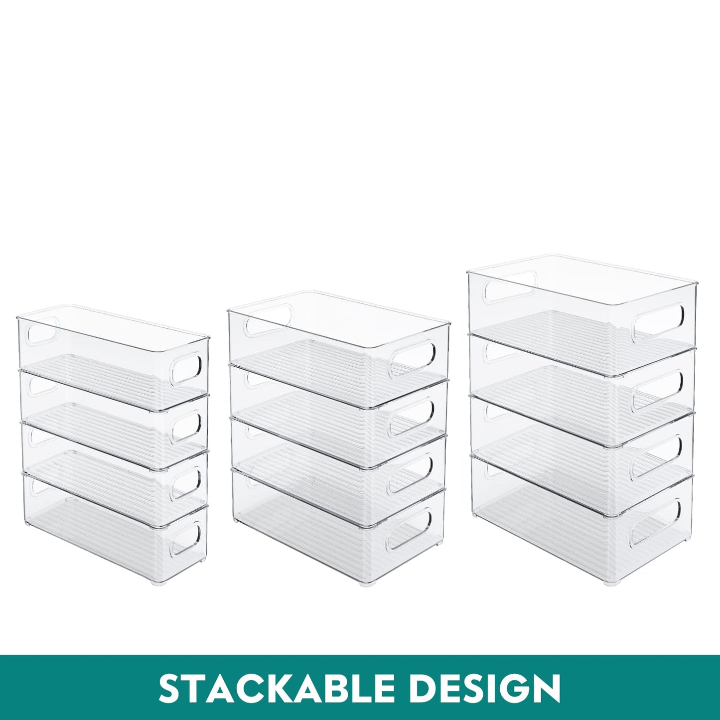 THLEITE Refrigerator Organizer 12 Piece Set (4 Upgraded Large/4 Medium/4 Small), Pantry Storage Containers, Transparent Storage Box, perfect for Kitchen, Fridge, Cabinets - BPA Free