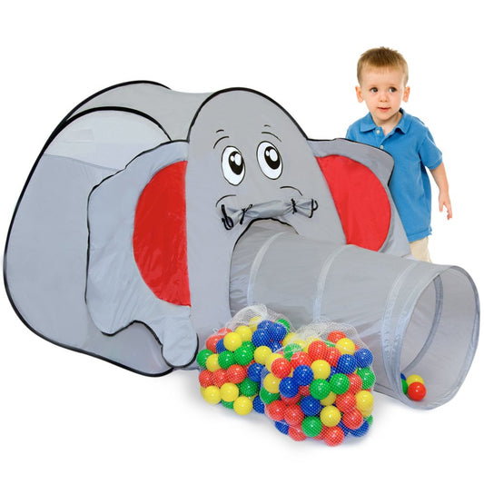 LittleTom Ball Pit Elephant with Tunnel - 200 Balls - 100x100x102 Ball Pit Kids Play Tent Tunnel - Ball Pit Baby Tent with Balls for Kids - Indoor Play Equipment Kids Tent Tunnel Toy