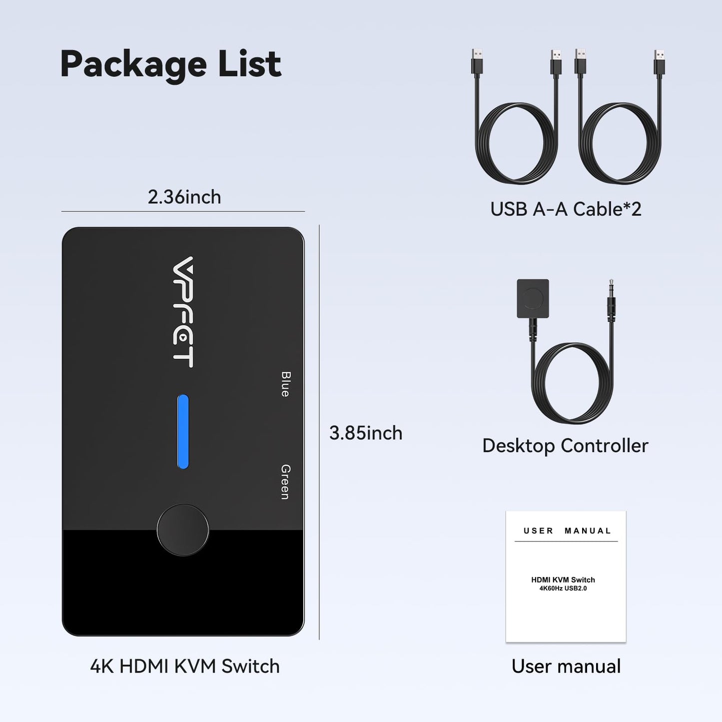 AILVLVNG HDMI KVM Switch allows 2 PCs to share 1 monitor at 4K@60Hz resolution. Comes with desktop controller and 2 USB cables for easy plug and play setup. Share a monitor and keyboard/mouse between two computers.