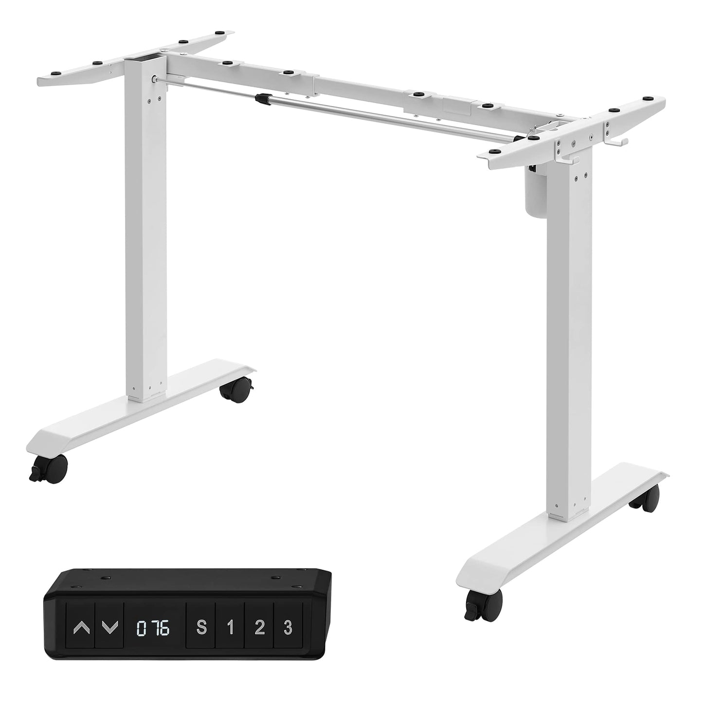 SONGMICS electric height adjustable desk frame, desk stand, without tabletop, with hooks, infinitely adjustable, memory function, steel, white LSD018W01