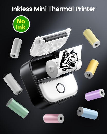 Mini printer for smartphone - sticker printer T02 Portable mini printer Inkless print pods Bluetooth pocket printer Phone printer for study graphics, anatomical diagrams, photos, journal