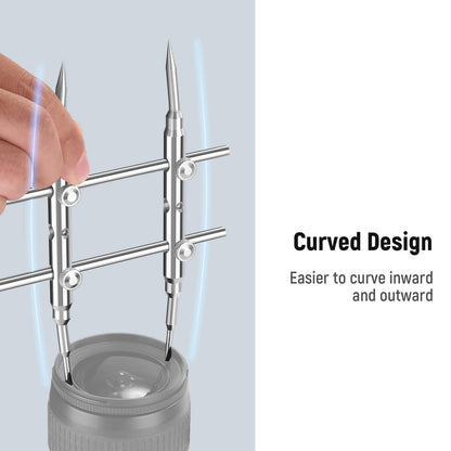 NEEWER Stainless Steel Lens Spanner Wrench, Professional Curved Double-Ended Point/Flat Tool for Removing Lenses with 4 Screws, Lens Repair Opening Key for DSLR Camera Telescope Lens