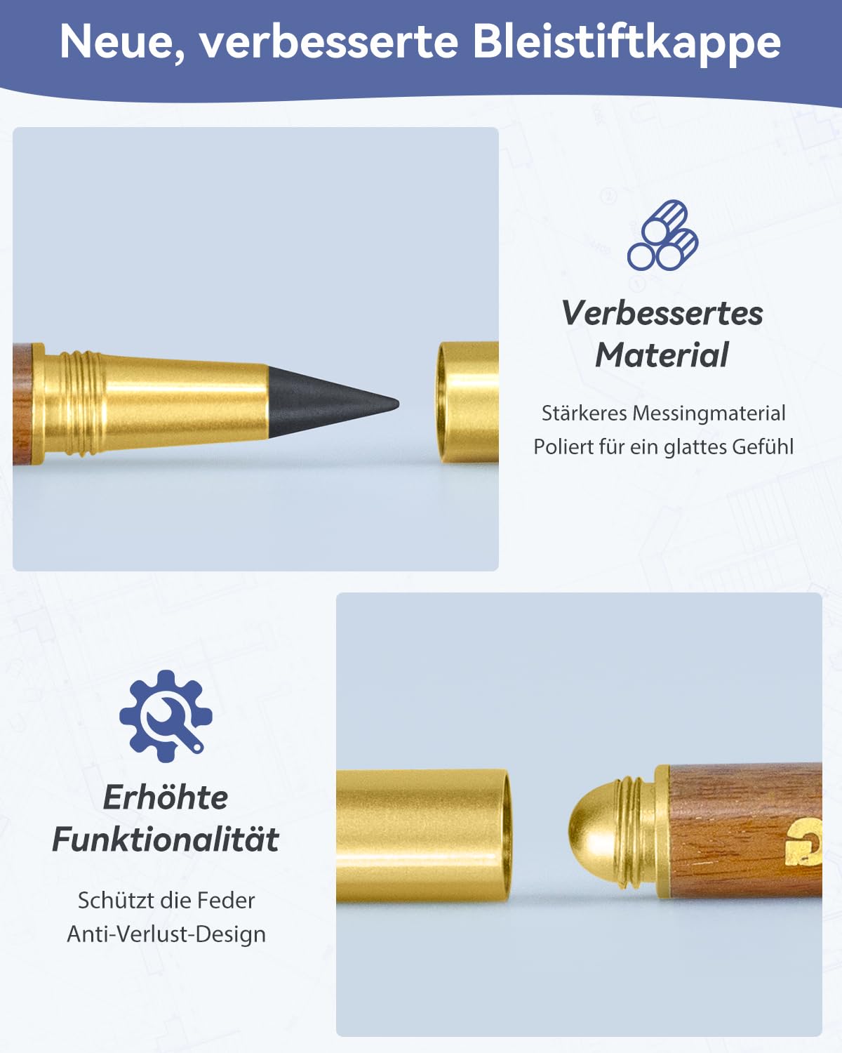 RaylKING Eternal Pencil - C1300, precision crafted from sandalwood - also equipped with 2 replaceable graphite leads with fine brass thread and HB hardness, elegant gift box