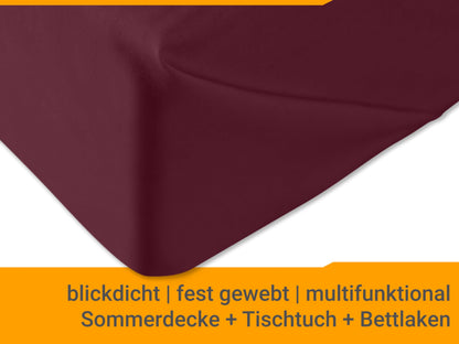 npluseins bed sheet 180x275cm - fitted sheet - perfect for patio, camping and tablecloth - RV sheet - fitted bed sheet - 100% cotton, approx. 180 x 275 cm, Bordeaux