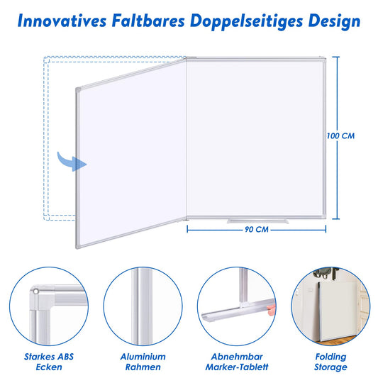 maxtek Whiteboard Magnetic 180 x 100 cm, Large Magnetic Board with Aluminum Frame and Detachable Tray, Dry Wipe on Both Sides, Magnetic Pin Board Suitable for Office, School, Home