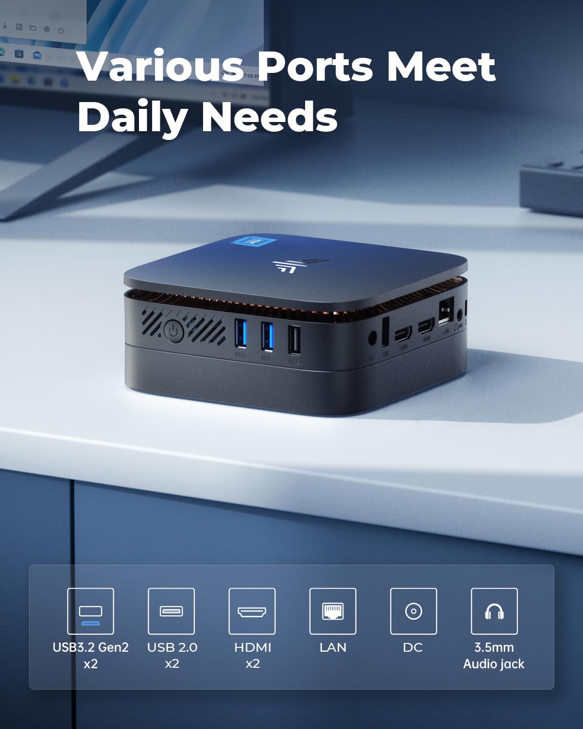 NiPoGi AK1PLUS Mini PC with Intel Alder Lake-N N95 (up to 3.4 GHz), 8GB DDR4, 256GB SSD. Micro PC with 2.5-inch SSD, Gigabit Ethernet, 2.4+5G WiFi, BT4.2, 4K@60Hz UHD Dual Display. Perfect for office/school use.